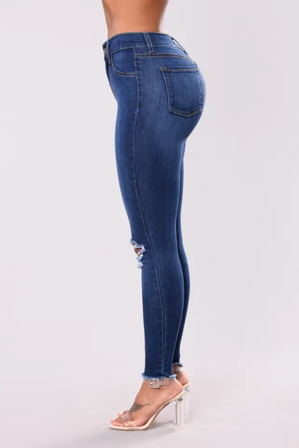 KXX608 High Quality Ripped Blue Denim Pants Skinny Denim Slim Fit Stretch Women Jeans - Imagen 2